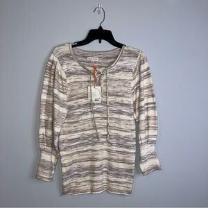 Knox Rose Beige and Taupe Textured Cage Neck Blouse Large